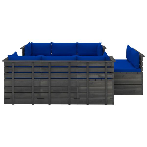 vidaXL Sodo komplektas i&scaron; palečių su pagalvėlėmis, 9 dalių, pu&scaron;is