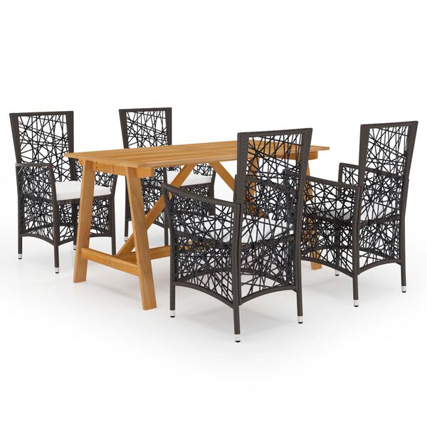 vidaXL Sodo valgomojo baldų komplektas, 5 dalių, rudos spalvos