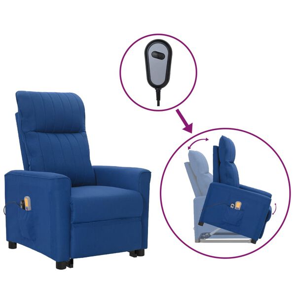 vidaXL Atsistojantis masažinis krėslas, mėlynos spalvos, audinys