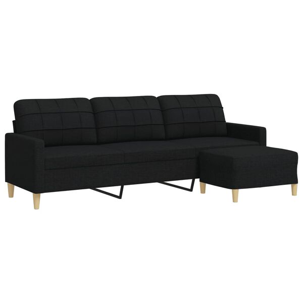 vidaXL Trivietė sofa su pakoja, juodos spalvos, 210cm, audinys