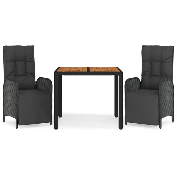 vidaXL Sodo komplektas su pagalvėlėmis, 3 dalių, juodas, poliratanas