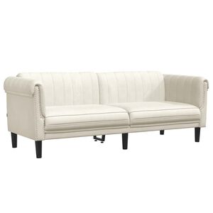 vidaXL Trivietė sofa, kreminės spalvos, aksomas