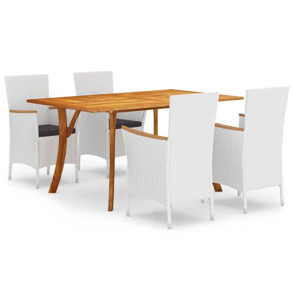 vidaXL Sodo valgomojo baldų komplektas, 5 dalių, baltos spalvos