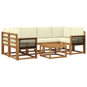 vidaXL Lauko sofos komplektas su pagalve 5 pcs Natūralus ir grietinėlė