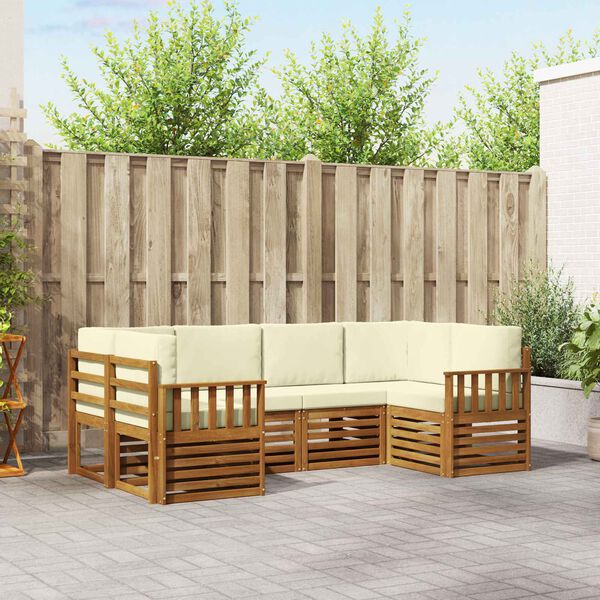 vidaXL Sekcijos sofų komplektas 6 pcs Natūralus ir grietinėlė