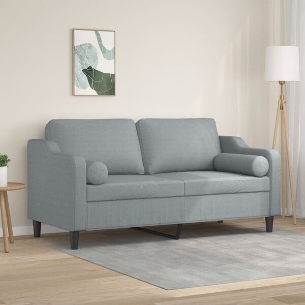 vidaXL Dvivietė sofa su pagalvėlėmis, &scaron;viesiai pilka, 140cm, audinys