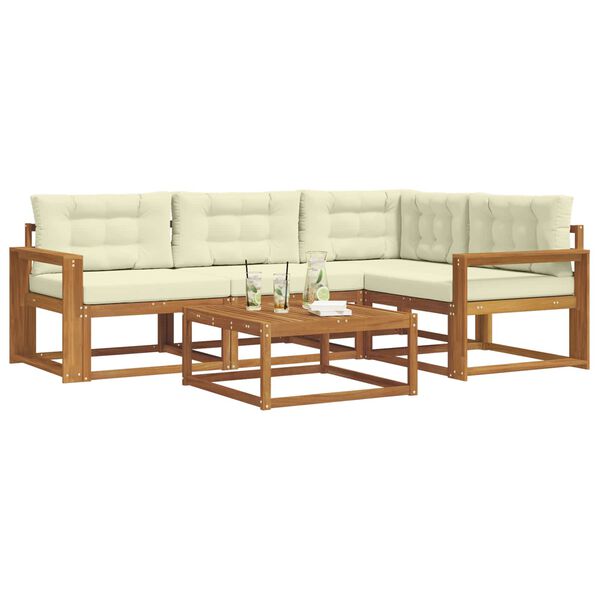 vidaXL Lauko sofos komplektas su pagalve 5 pcs Natūralus ir grietinėlė