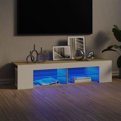 vidaXL Televizoriaus spintelė su LED, balta/ąžuolo, 135x39x30cm