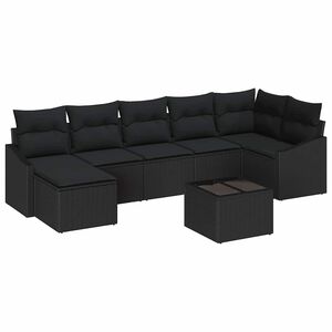 vidaXL Sodo Sofų Rinkinys su pagalve 8 pcs Juoda poliratanas