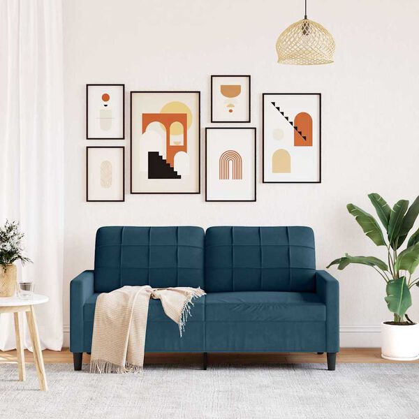 vidaXL Dvivietė sofa, mėlynos spalvos, 140cm, aksomas