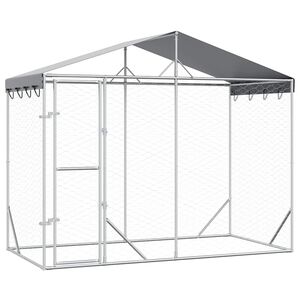 vidaXL Lauko voljeras &scaron;unims su stogu, sidabrinis, 3x1,5x2,5m, plienas