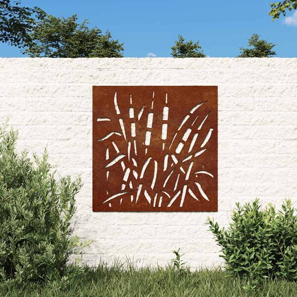 vidaXL Sodo sienos dekoracija, 55x55cm, corten plienas, žolės dizaino