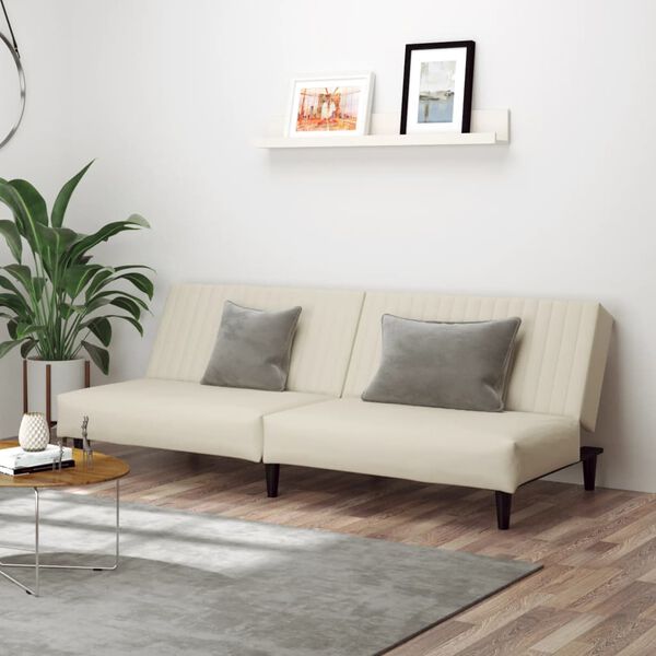 vidaXL Dvivietė sofa-lova, kreminės spalvos, aksomas