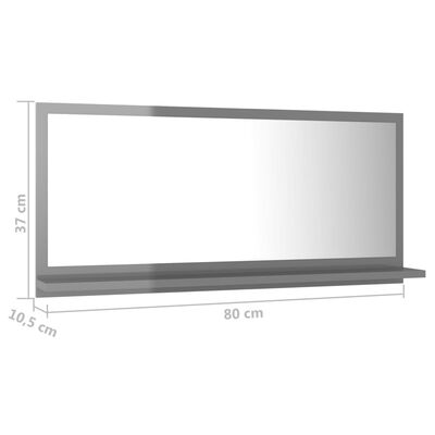 vidaXL Vonios kambario veidrodis, pilkas, 80x10,5x37cm, MDP, blizgus