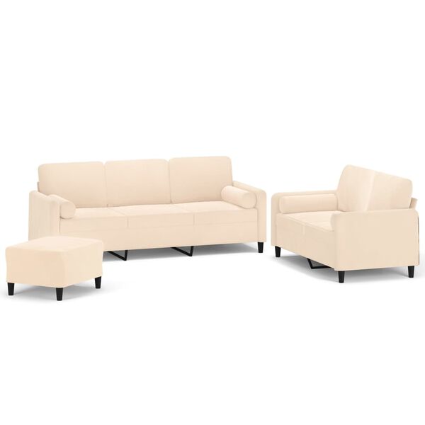 vidaXL Sofos komplektas su pagalvėmis, 3 dalių, kreminis, aksomas