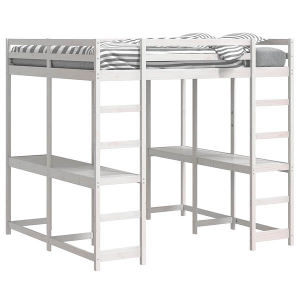 vidaXL Auk&scaron;ta lova su ra&scaron;omuoju stalu ir kopėčiomis, balta, 140x200cm