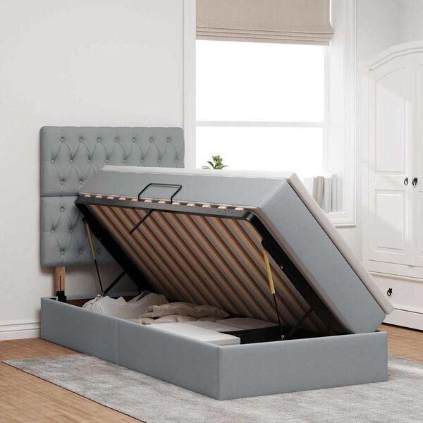 vidaXL Lova su daiktų laikymo vieta ir LED &Scaron;viesiai pilka 90 x 200 cm