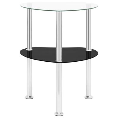 vidaXL Šoninis staliukas, 2aukštų, skaidrus/juodas 38x38x50cm, stiklas