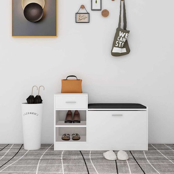 vidaXL Batų suoliukas, baltos spalvos, 94,5x31x57cm, apdirbta mediena