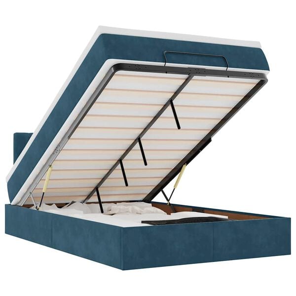 vidaXL Osmanų lova su čiužiniu ir LED, tamsiai mėlynas, 120x190cm