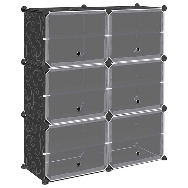 vidaXL Storage Cube Organizer su 6 kubeliais ir durelėmis juodas PP