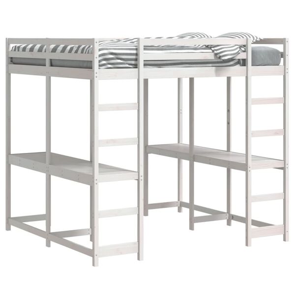 vidaXL Aukšta lova su rašomuoju stalu su kopėčiomis, balta, 180x200cm