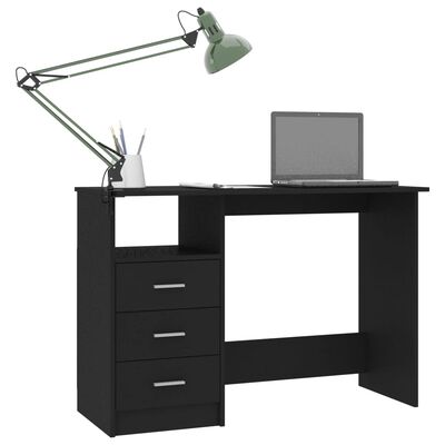 vidaXL Rašomasis stalas su stalčiais, juodas, 110x50x76cm, MDP