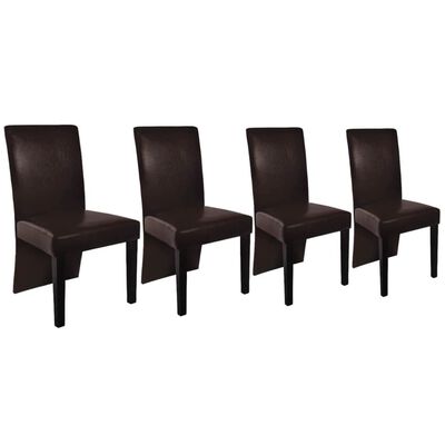 vidaXL Valgomojo kėdės, 4vnt., tamsiai rudos spalvos, dirbtinė oda