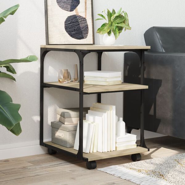 vidaXL Spausdintuvo stovas, 3 auk&scaron;tų, ąžuolo, 43x48x64cm, mediena