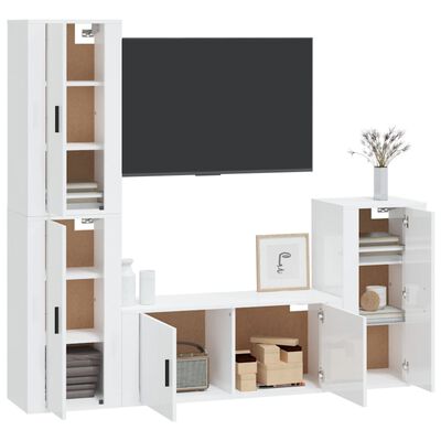 vidaXL TV spintelių komplektas, 4 dalių, baltas, mediena, blizgus