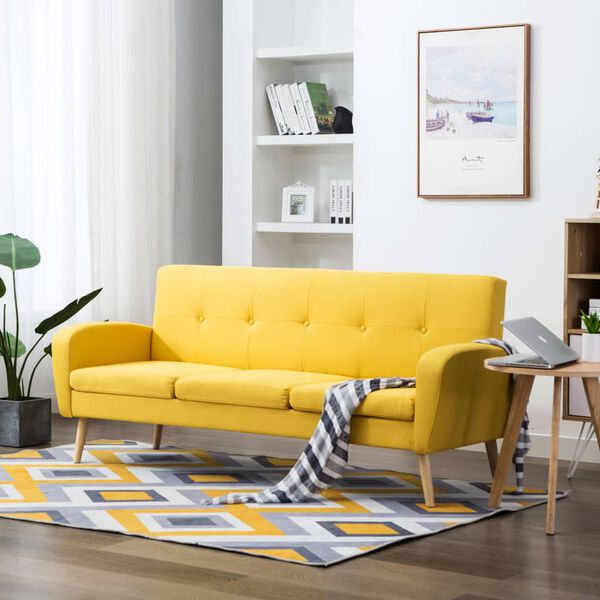 vidaXL Trivietė sofa, audinys, geltona