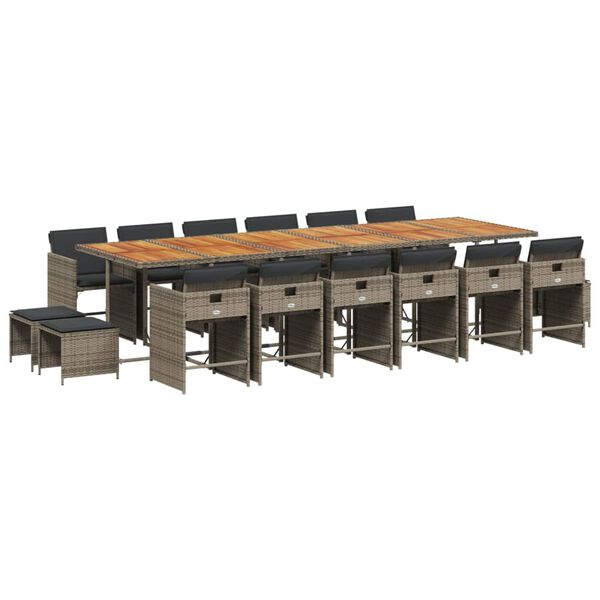 vidaXL Sodo komplektas su pagalvėlėmis, 17 dalių, pilkas, poliratanas