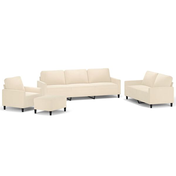 vidaXL Sofos komplektas su pagalvėlėmis, 4 dalių, kreminis, aksomas