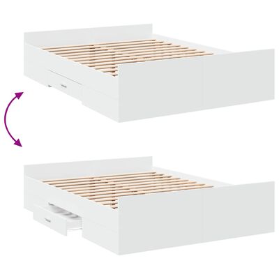 vidaXL Lovos rėmas su stalčiais, baltas, 140x190cm, apdirbta mediena