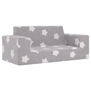 vidaXL Dvivietė vaiki&scaron;ka sofa, &scaron;viesiai pilka, pliu&scaron;as, su žvaigždėmis