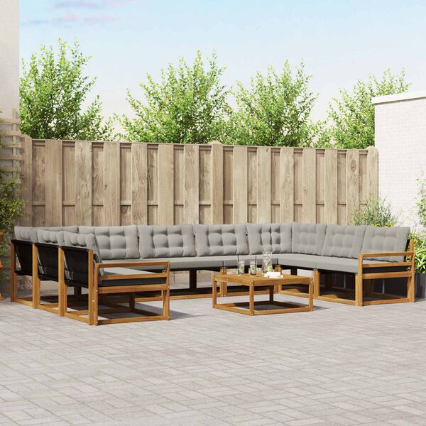 vidaXL Lauko sofos komplektas 10 pcs Natūrali ir &scaron;viesiai pilka