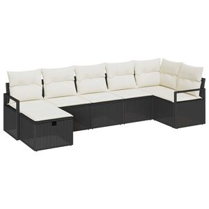 vidaXL Sofos komplektas su pagalve 7 pcs Juoda ir kreminė poliratanas