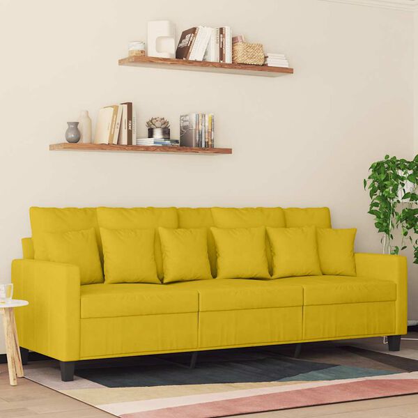 vidaXL Trivietė sofa, geltonos spalvos, 180cm, aksomas