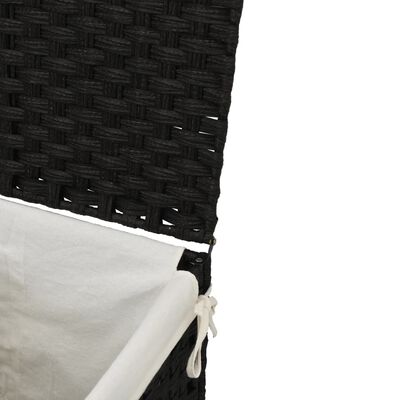 vidaXL Skalbinių krepšys su dangčiu, juodas, 46x33x60 cm, poliratanas