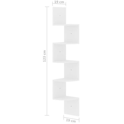 vidaXL Sieninė kampinė lentyna, balta, 19x19x123cm, mediena, blizgi