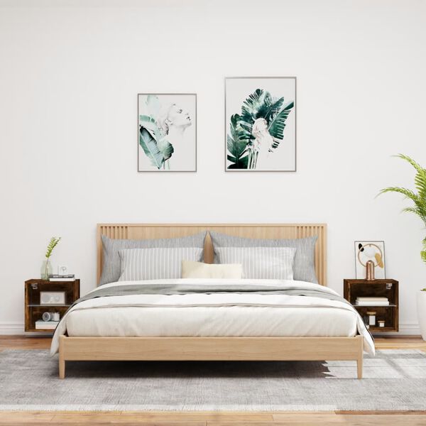 vidaXL Sieninės naktinės spintelės su LED, 2vnt., dūminio ąžuolo