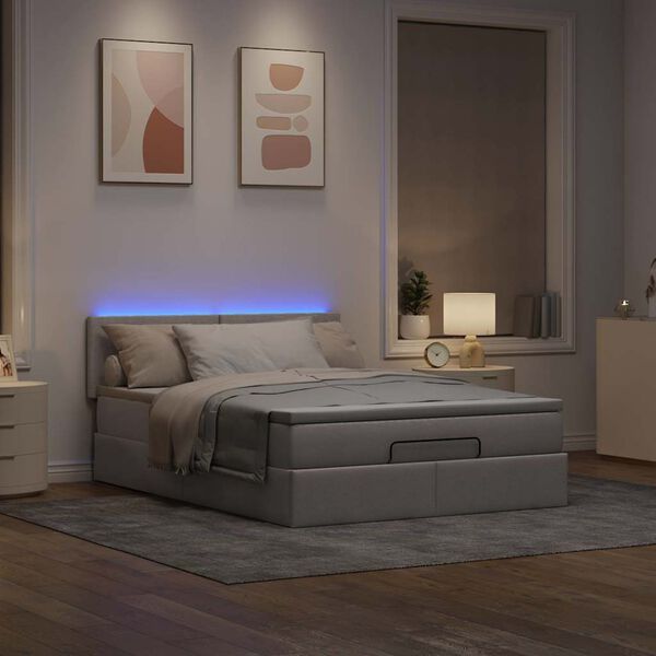 vidaXL Osmanų lova su čiužiniu ir LED, taupe, 140x190cm, audinys