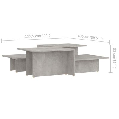vidaXL Kavos staliukai, 2vnt., betono pilki, 111,5x50x33cm, mediena