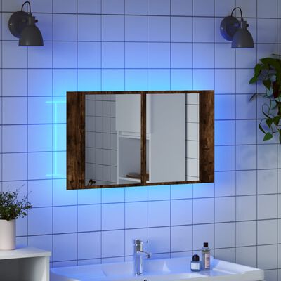 vidaXL Veidrodinė vonios spintelė su LED, dūminė, 80x12x45cm, akrilas