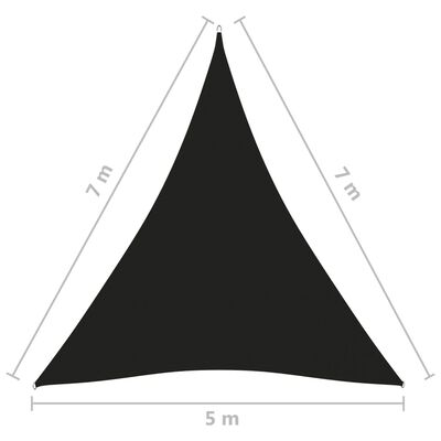 vidaXL Uždanga nuo saulės, juoda, 5x7x7m, oksfordo audinys, trikampė