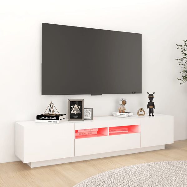 vidaXL TV spintelė su LED ap&scaron;vietimu, balta, 180x35x40cm, blizgi