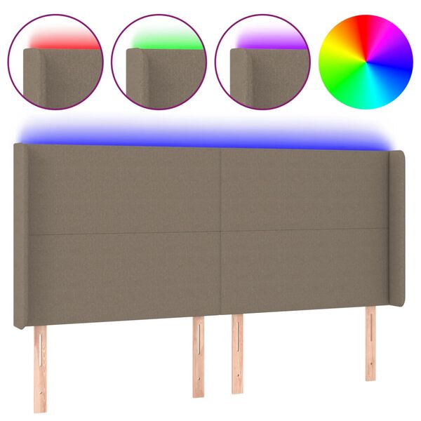 vidaXL Galvūgalis su LED, taupe spalvos, 183x16x118/128cm, audinys