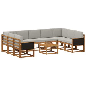vidaXL Lauko sofos komplektas 10 pcs Natūrali ir &scaron;viesiai pilka