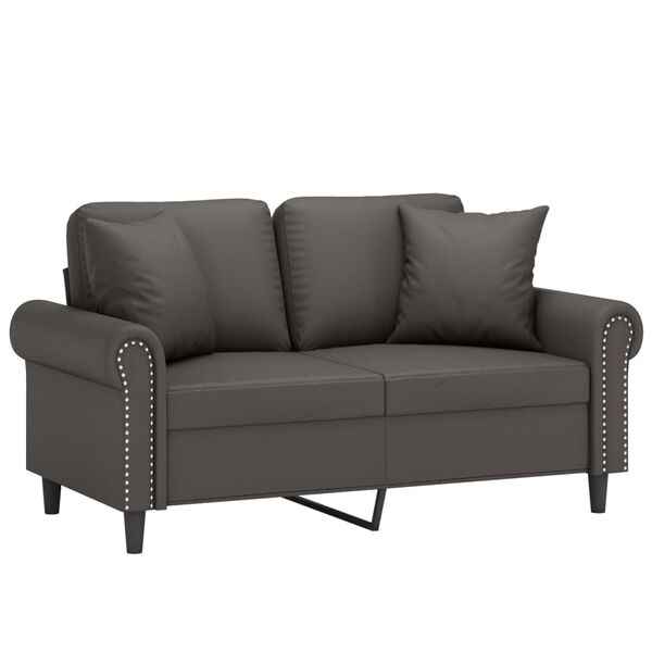 vidaXL Dvivietė sofa su pagalvėmis, pilka, 120cm, dirbtinė oda