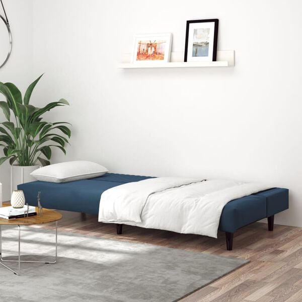 vidaXL Dvivietė sofa-lova, mėlynos spalvos, aksomas